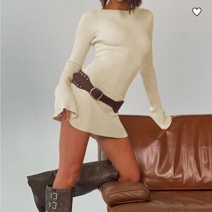 Osment Long Sleeve Knit Mini Dress Cream